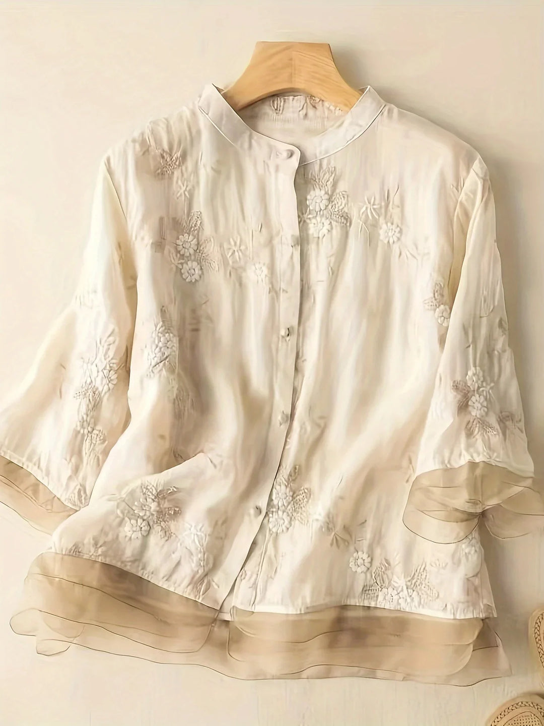 Embroidered Floral Blouse | Eliza | Button Closure | Fashionable-M-Apricot-The Livary