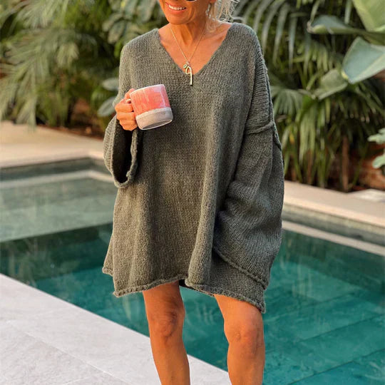 Trendy Ladies' Sweater with V-neck - Clara-Gray-S-The Livary
