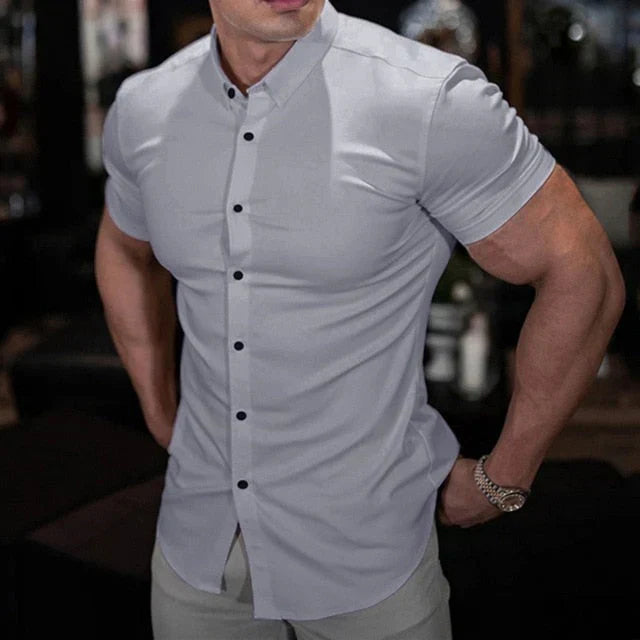 Slim Fit Men's Shirt with Short Sleeves - Luca-Grey-M-The Livary