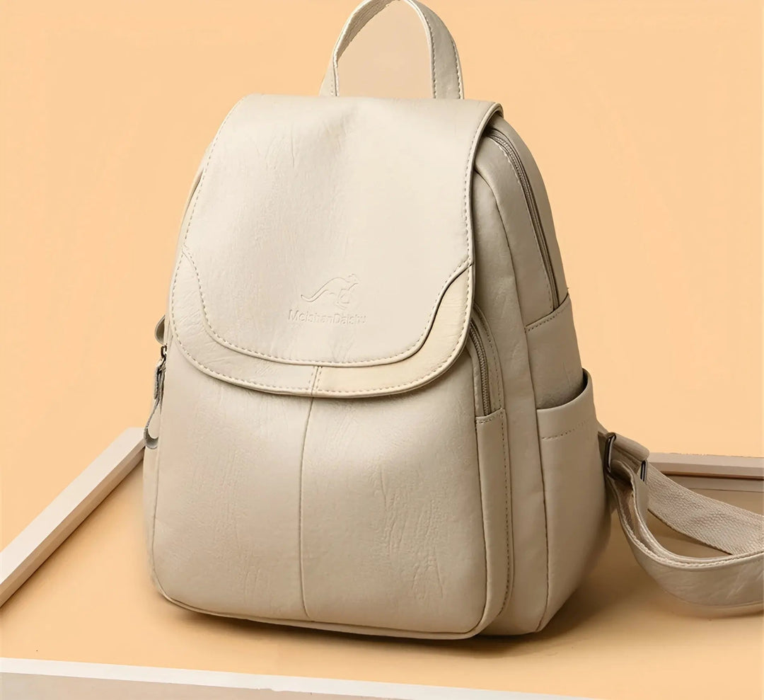 Vintage Leather Women's Backpack - Isabella-White-The Livary