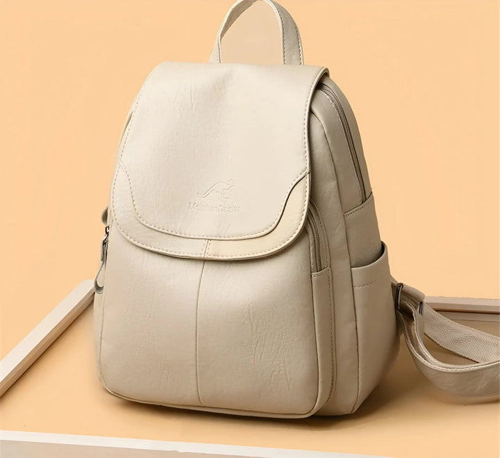 Vintage Leather Women's Backpack - Isabella-White-The Livary