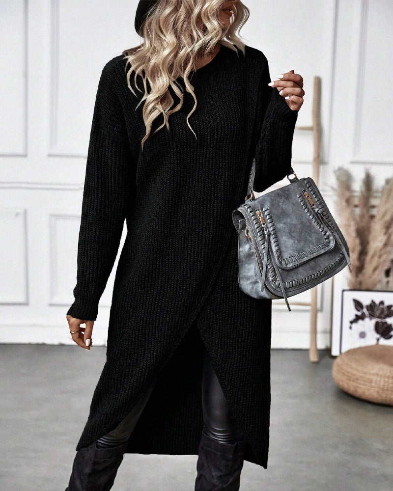 Stylish Plain Sweater Dress - Lina-Gray-S-The Livary
