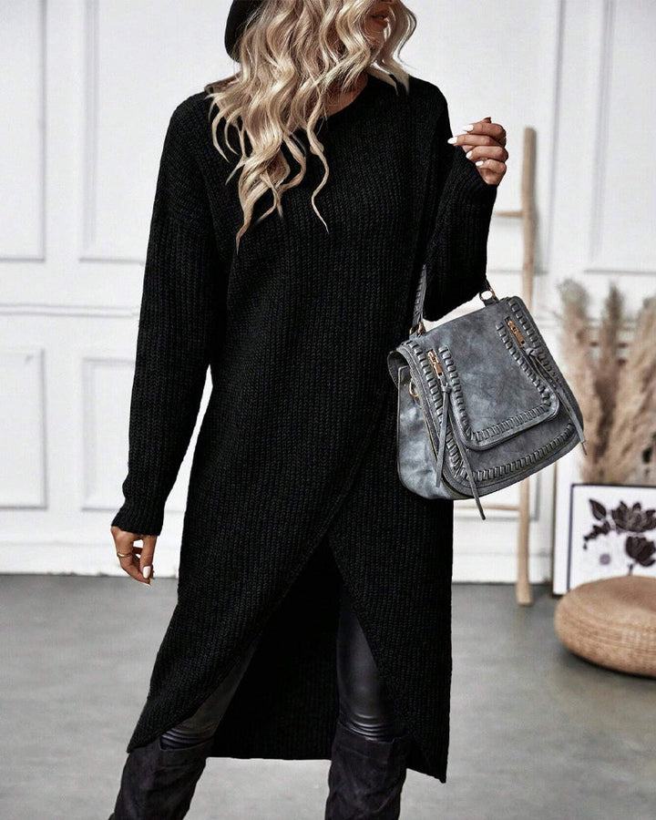 Stylish Plain Sweater Dress - Lina-Gray-S-The Livary