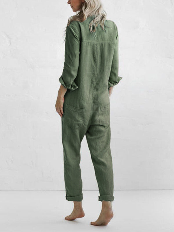 Casual Jumpsuit – Liv | 100% Cotton, With Handy Pockets-Green-S-The Livary