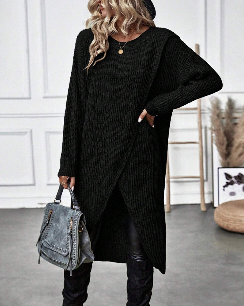 Stylish Plain Sweater Dress - Lina-Gray-S-The Livary