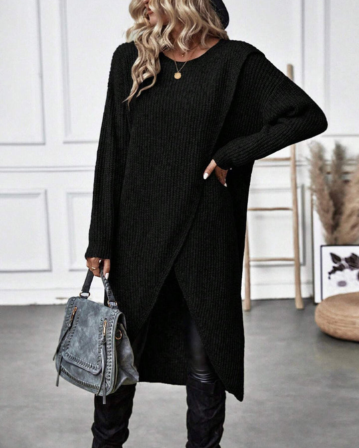 Stylish Plain Sweater Dress - Lina-Gray-S-The Livary
