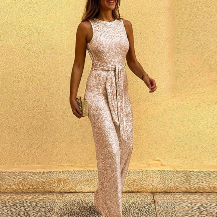 Sleeveless Party Jumpsuit for Women - Figure-Hugging & Festive - Amira-Light pink-S-The Livary