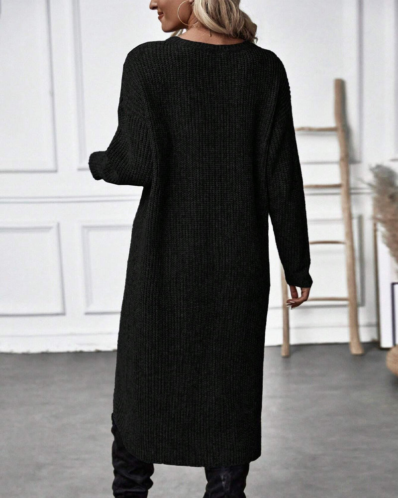 Stylish Plain Sweater Dress - Lina-Gray-S-The Livary