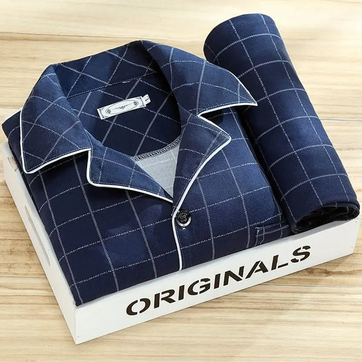 Luxury Men's Pyjama Set - Oliver-Dark blue Check-L-The Livary