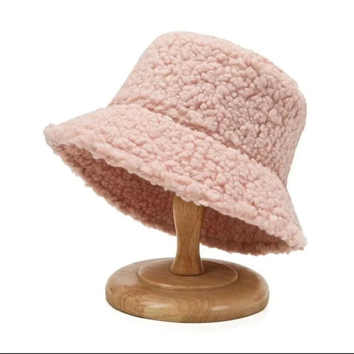 Warm Fashionable Teddy Bucket Hat - Livia-Pink-The Livary