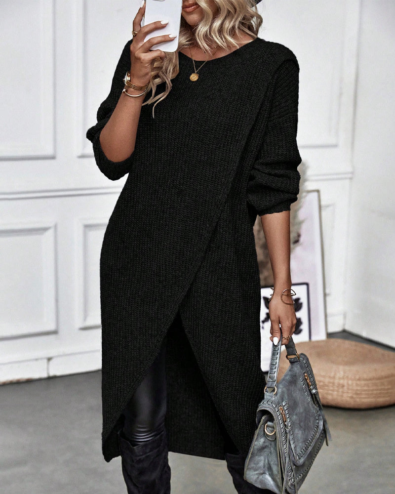 Stylish Plain Sweater Dress - Lina-Black-S-The Livary