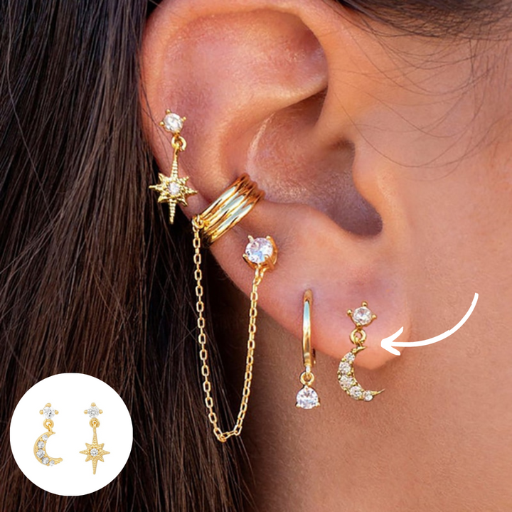 Boho Chic Earrings Set - Amira-Moon & Star-Gold-The Livary
