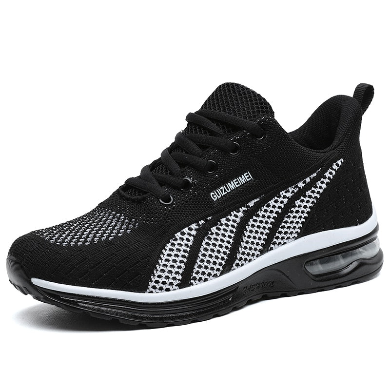 GlideMotion Run | Ergonomic Trainers with Cushioned Heel for Women-Black and white-2.5-The Livary