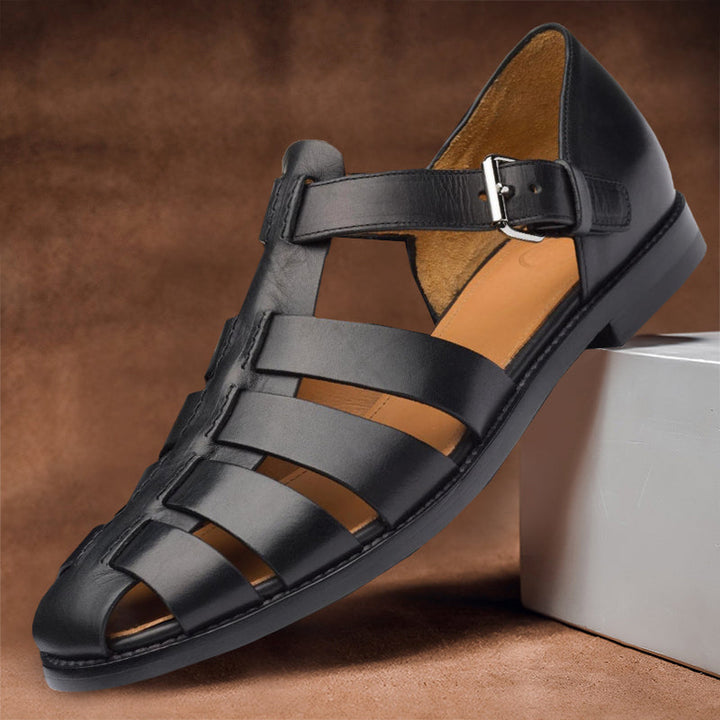 Comfortable men's leather sandals with non-slip sole – 50% off – Milan-Black-5-The Livary