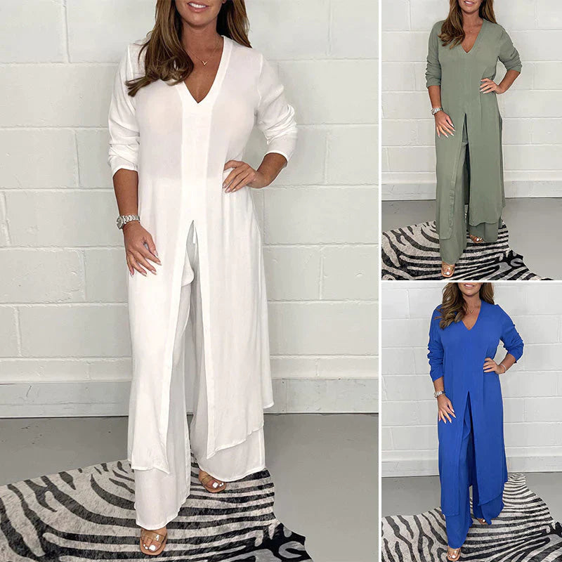 Casual Two-Piece Leisure Suit for Women - Nova-White-S-The Livary
