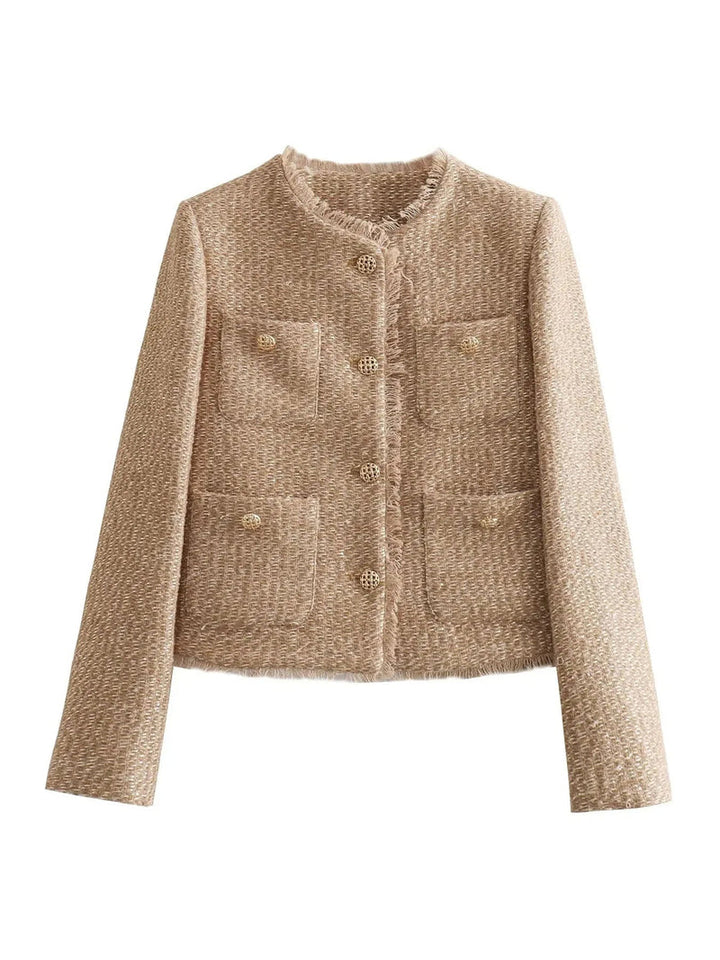 Chic Tweed Jacket with Gold Buttons - Evelyn-XS-The Livary