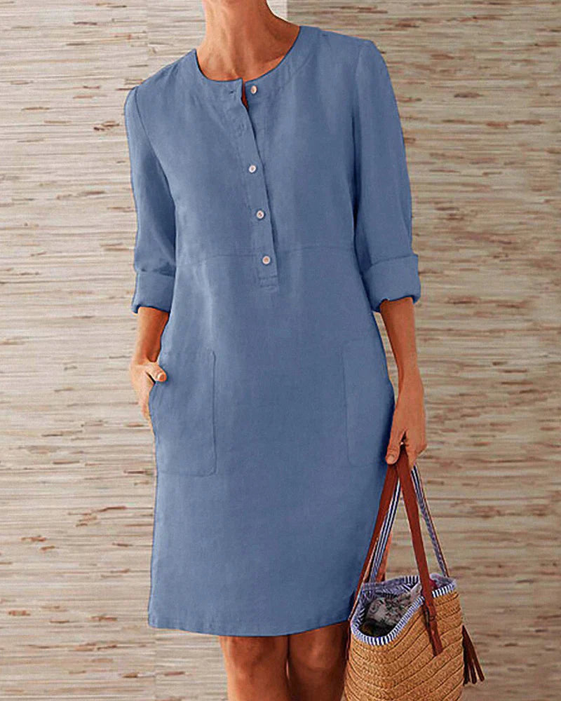 Elegant summer dress with button placket – Allegra-Blue-S-The Livary