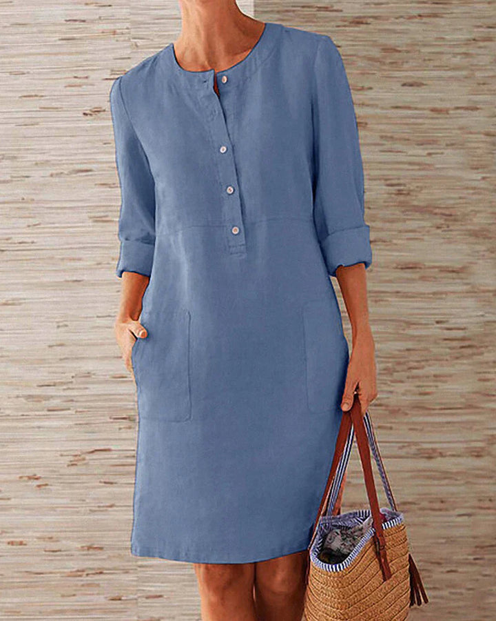 Elegant summer dress with button placket – Allegra-Blue-S-The Livary