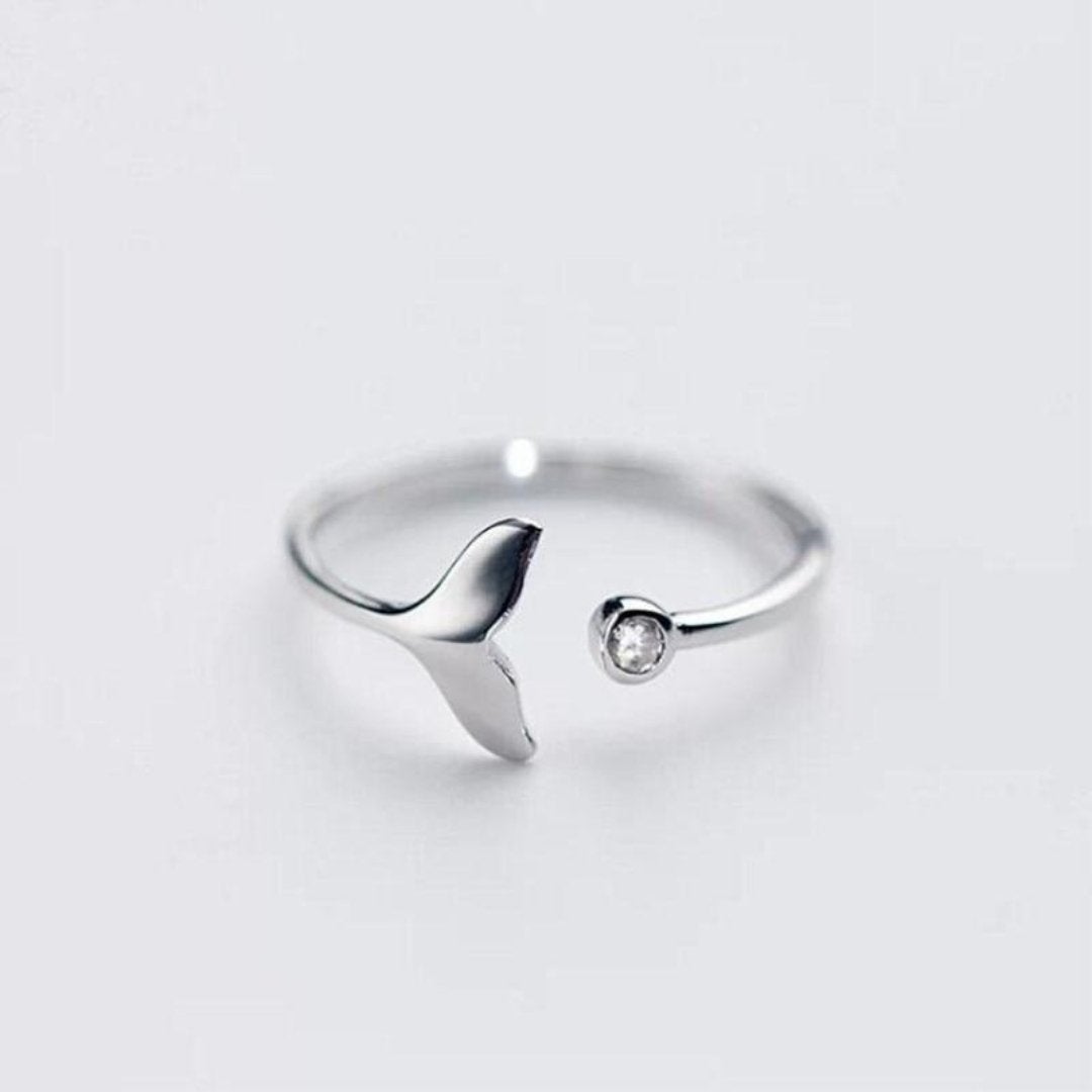 Silver Dolphin Tail Ring with Adjustable Zirconia - Marinel-The Livary
