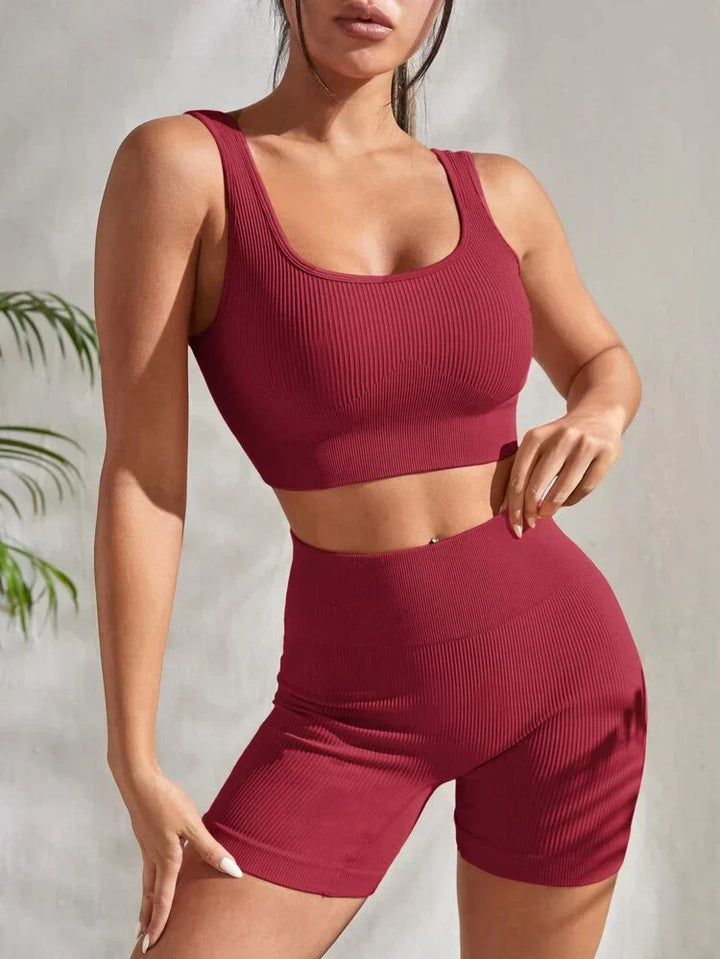 Two-piece women's fitness set with shorts & sports top – Sienna-Red-S-The Livary