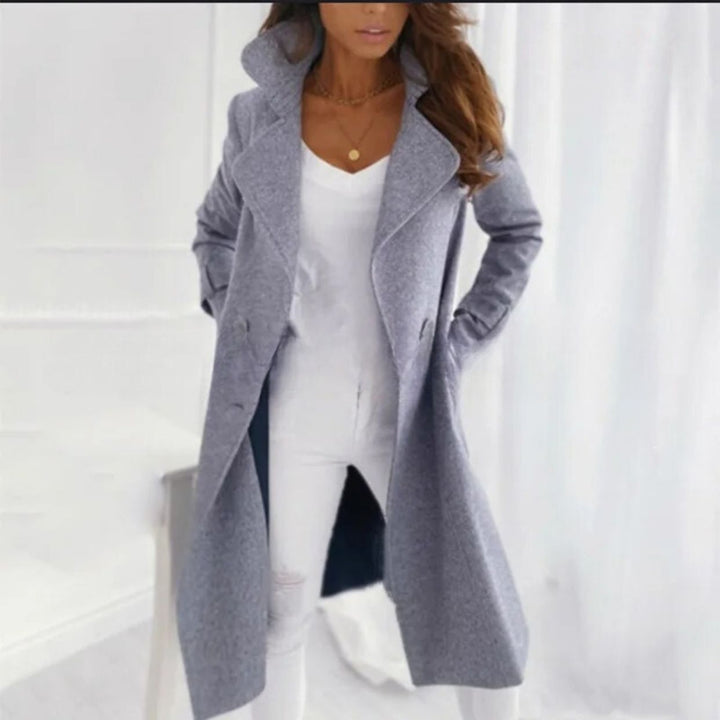 Stylish Long Women's Coat with Turned-down Collar - Valentina-Light grey-S-The Livary