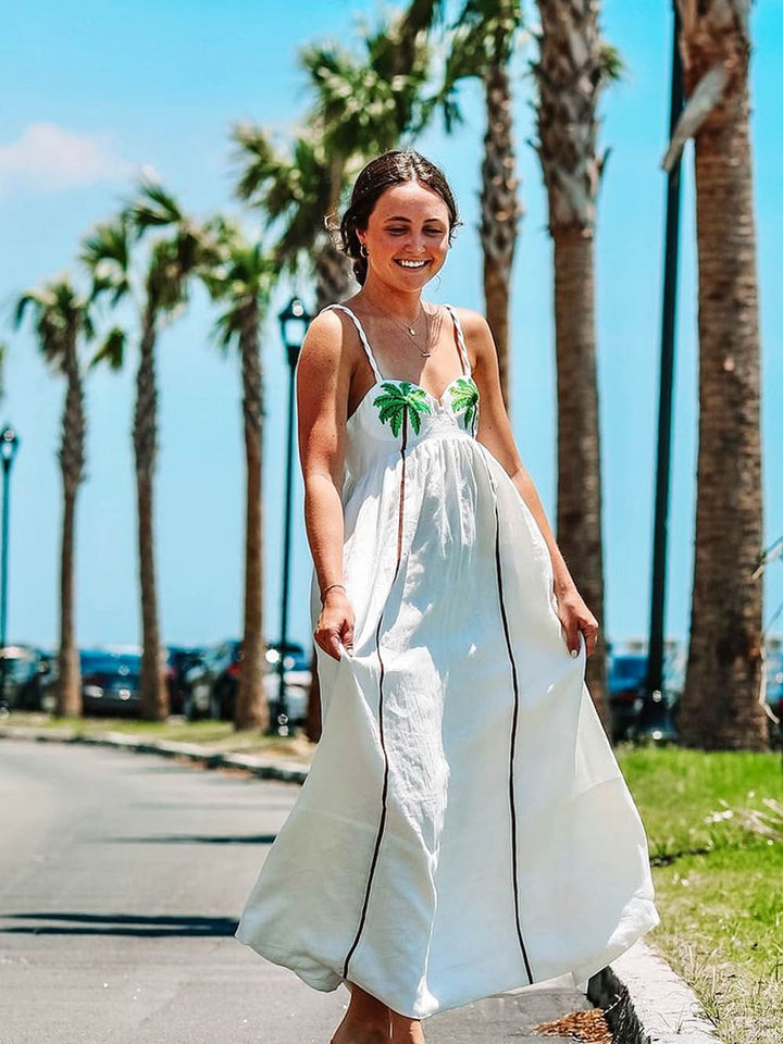 Trendy strappy dress with tropical palm print – Estelle-White-S-The Livary