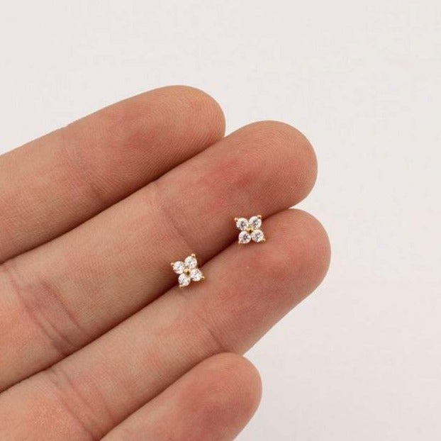 Delicate Flower Ear Studs - Sophie-Gold-Set of 3 pairs-The Livary