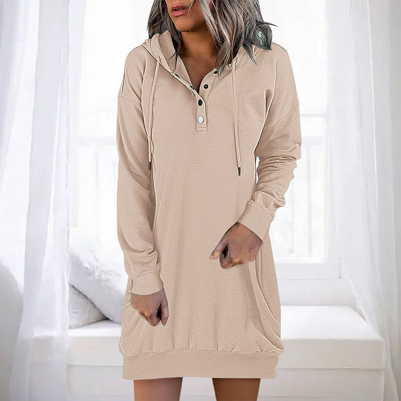 Minimalistic Long Women's Hoodie – Valeria-Beige-S-The Livary