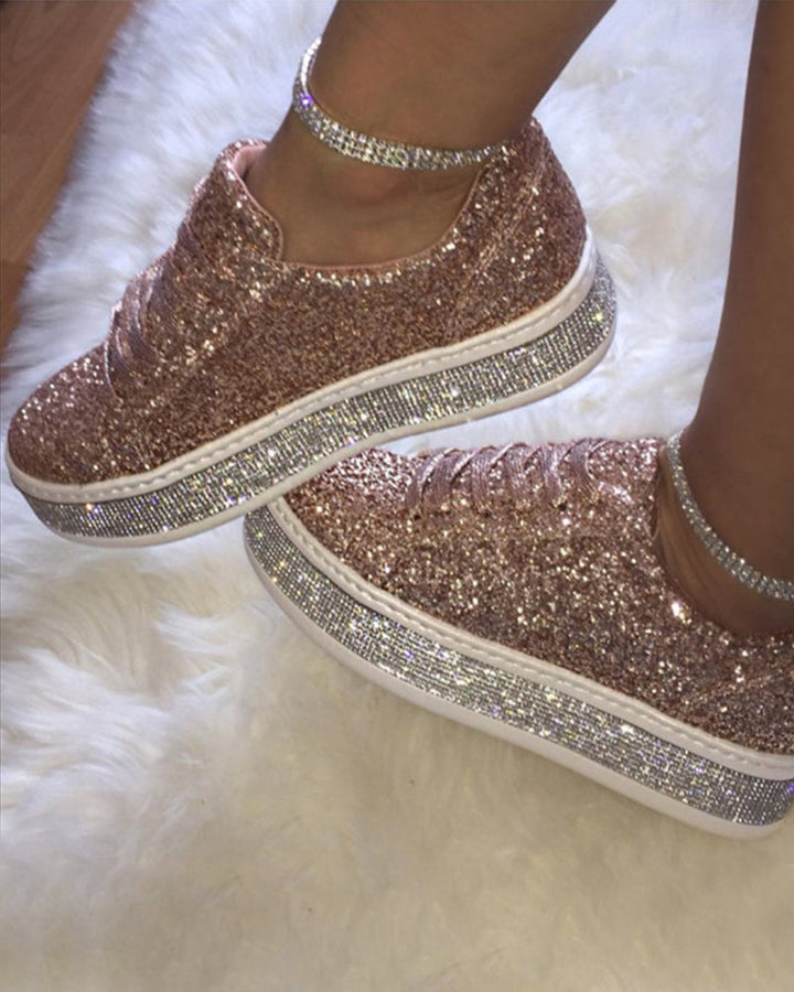 Stylish Platform Glitter Ladies Sneakers - Sienna-Silver-2.5-The Livary