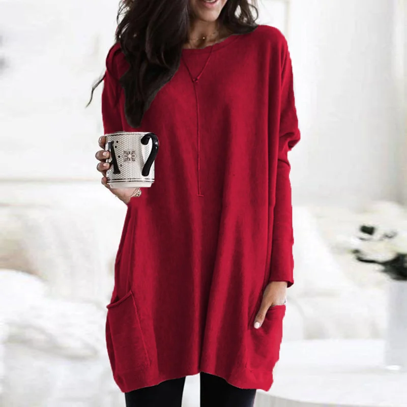 Trendy Tunic with Long Sleeves - Celina-Red-S-The Livary