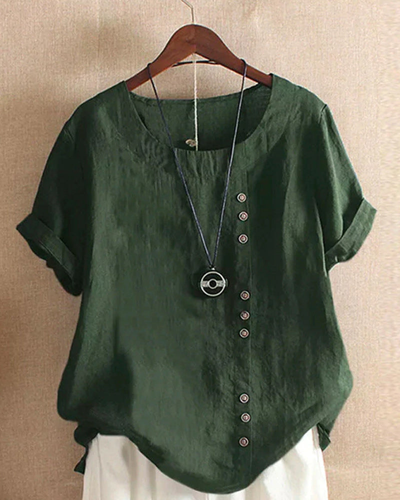 Classic Plain T-shirt with Short Sleeves and Round Neck - Emma-Green-S-The Livary