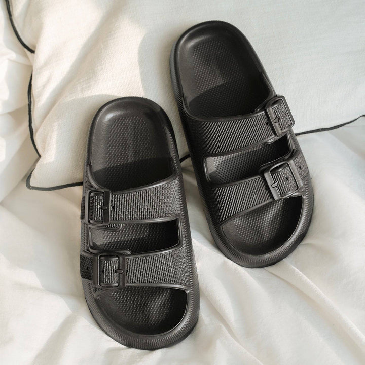 Comfortable pillow slides with a soft sole – Livia-Black-3.5/4-The Livary