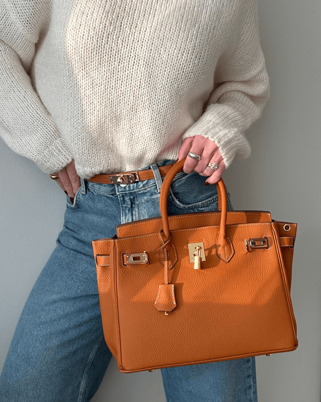 Stylish Leather Handbag - Liana-Grey-M-The Livary