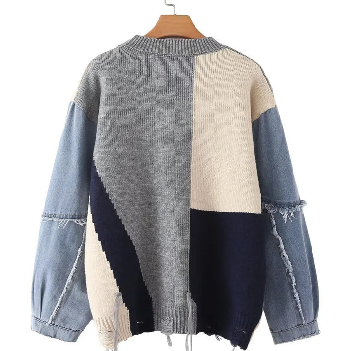 Cheerful Patchwork Sweater for Women - Liora-White/Yellow-S-The Livary