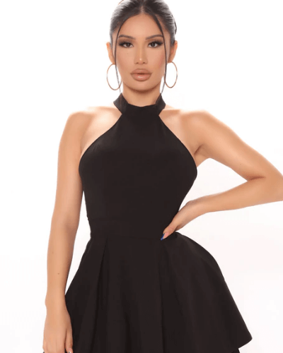 Stylish ladies' summer dress with halter neck – Malia-Black-S-The Livary
