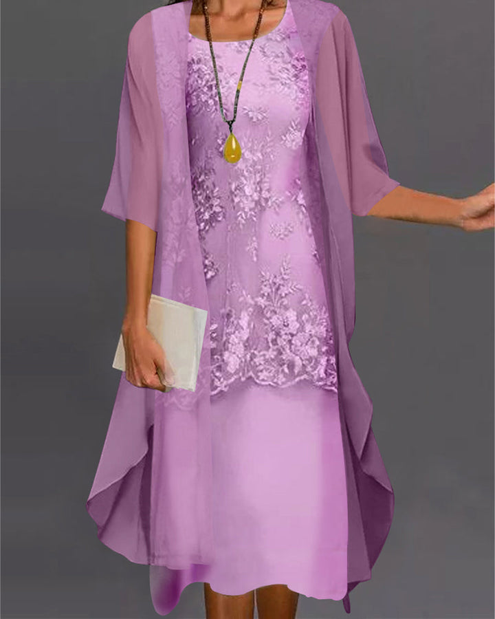 Elegant Two-Piece Chiffon Dress – Viviana-Purple-S-The Livary