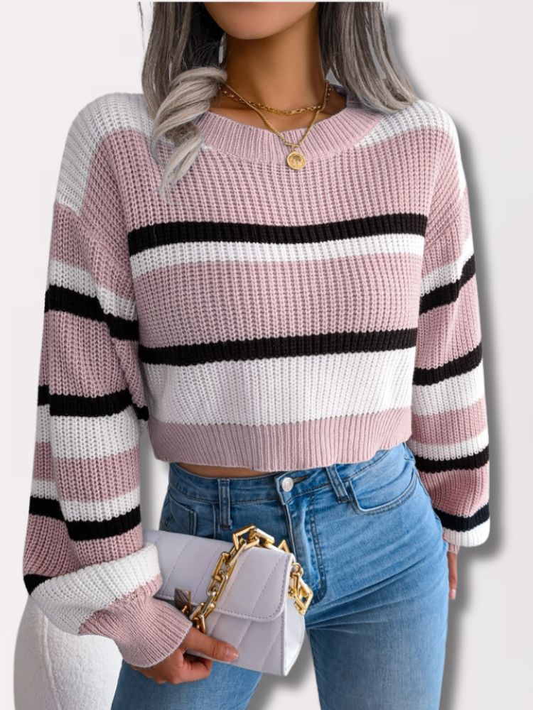 Striped Crop Sweater - Emory-Pink-S-The Livary