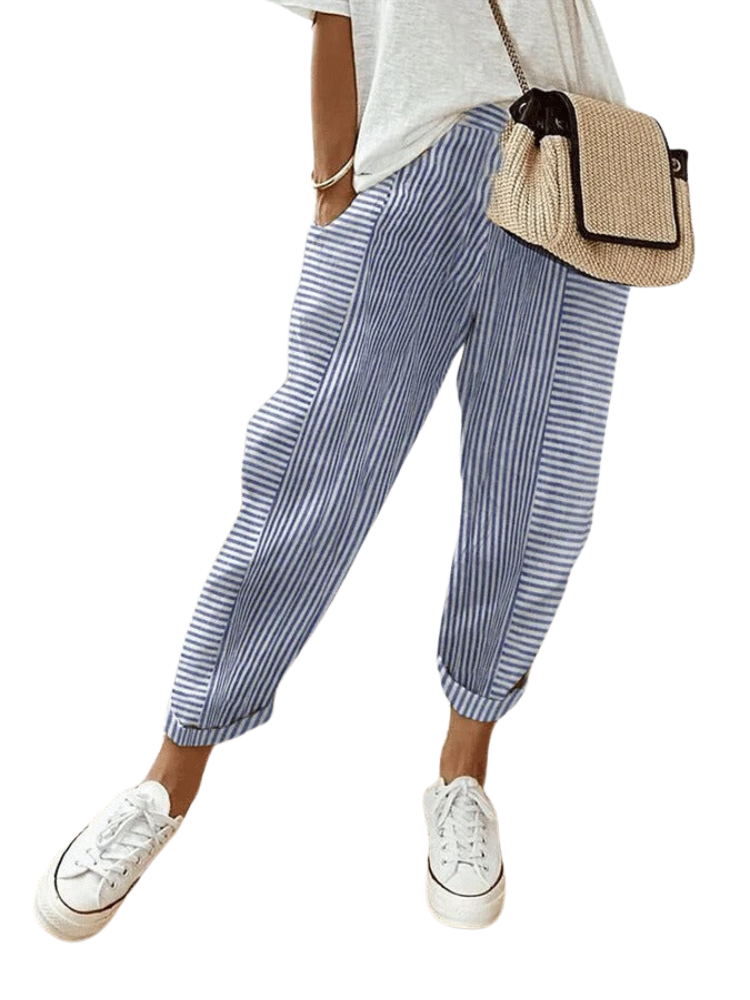 Striped Cotton Women's Trousers - Amara-Blue-S-The Livary