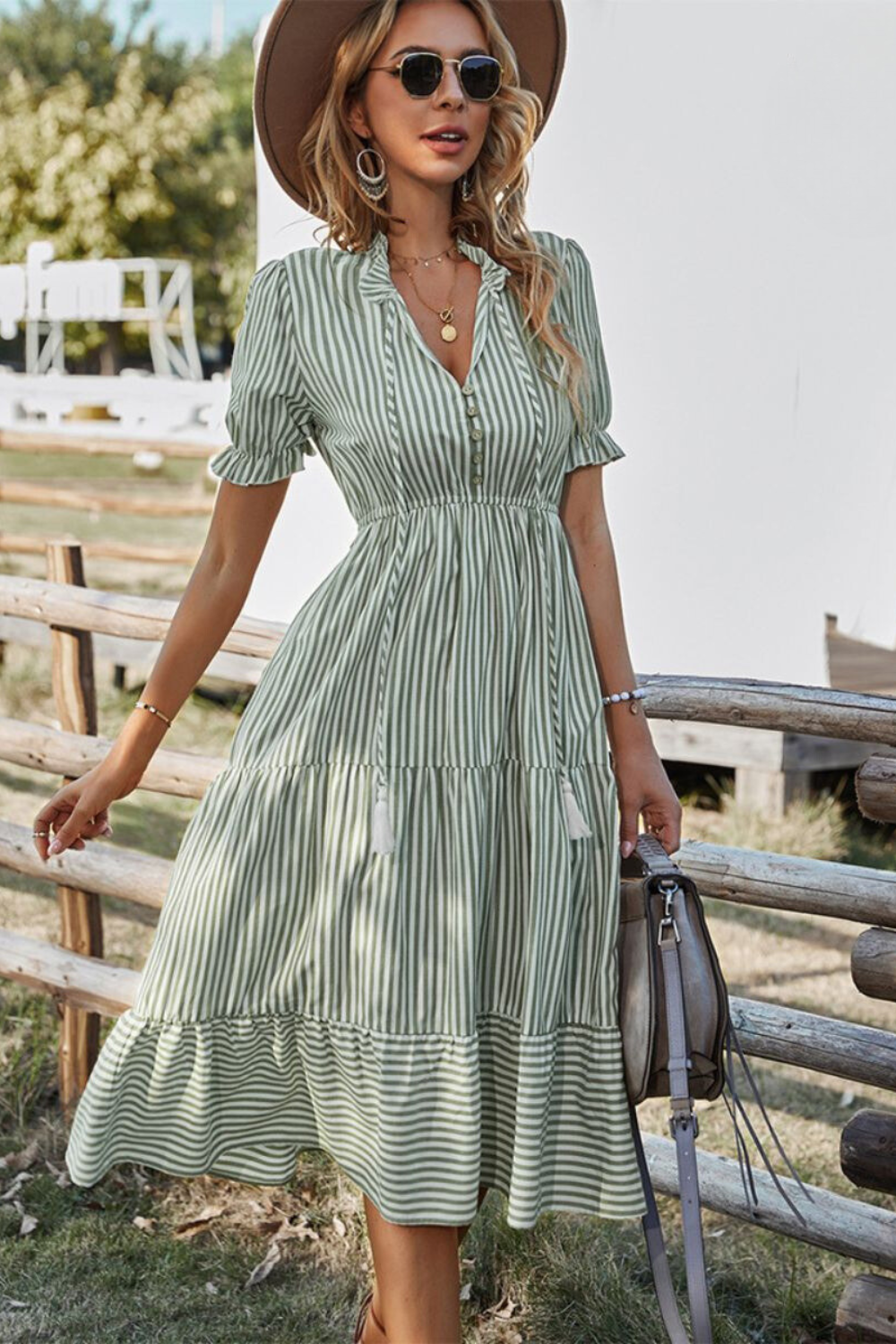 Striped summer midi dress – Amira-Green-S-The Livary