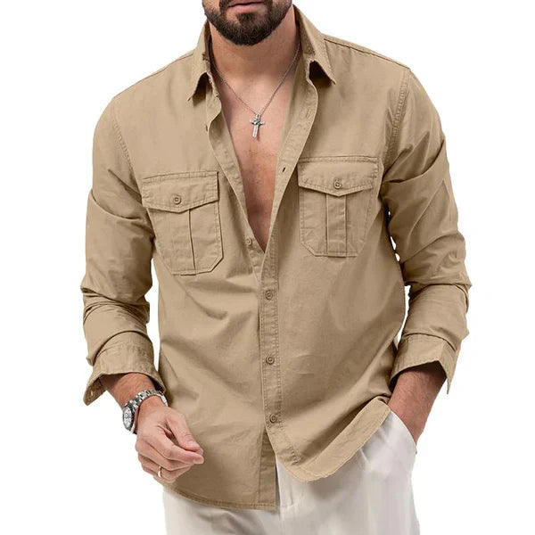 Stylish Men's Cargo Shirt - Tobias-Khaki-S-The Livary