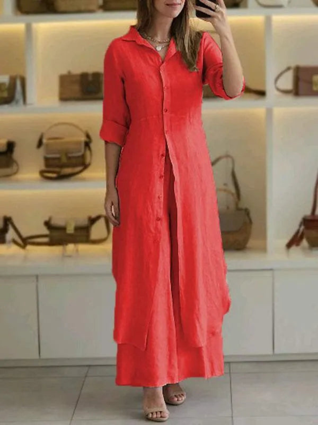 Two-piece ladies' summer set made of linen – Amaya-Red-S-The Livary