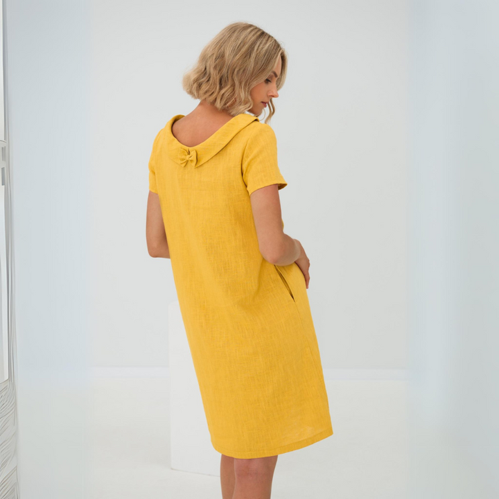 Stylish ladies' summer dress made from a linen-cotton blend - LinaLuft-Yellow-XS-The Livary