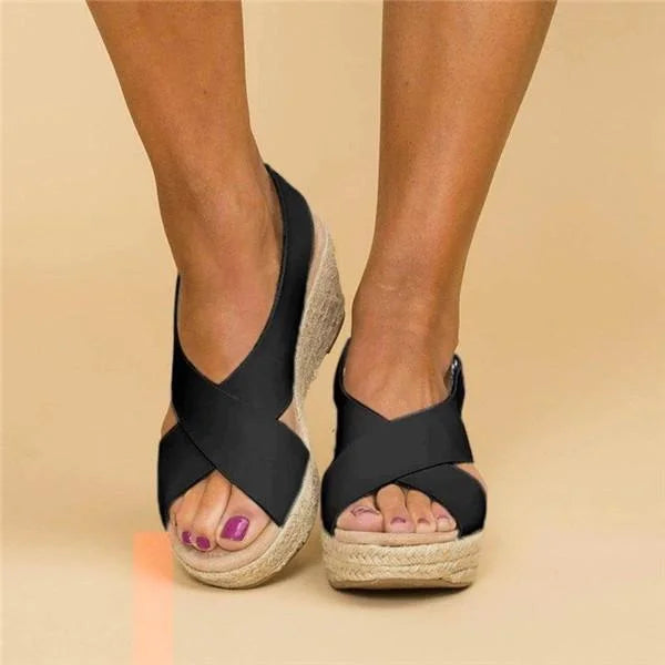 Comfortable Orthopaedic Wedge Espadrilles - Clara-Black-2.5-The Livary
