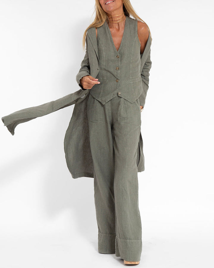 Linen 2-Piece Set with Wide Trousers and Jacket – Alma-Black-S-The Livary