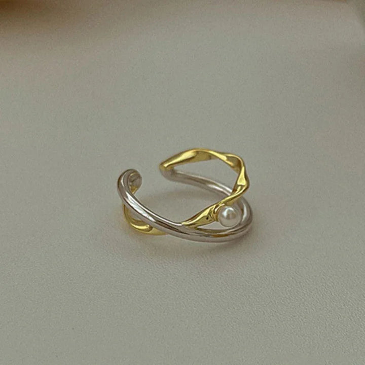 Sterling Silver Cross Ring with Pearl - Alina-The Livary