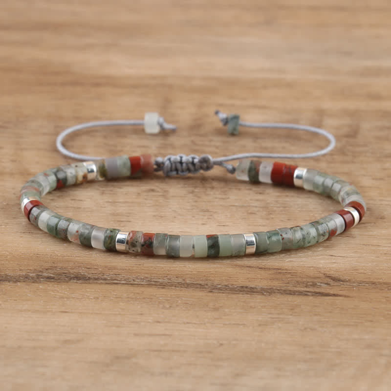Braided Bracelet with 2.4 mm Natural Stone Rollers - Seraphina-Bloedsteen-The Livary
