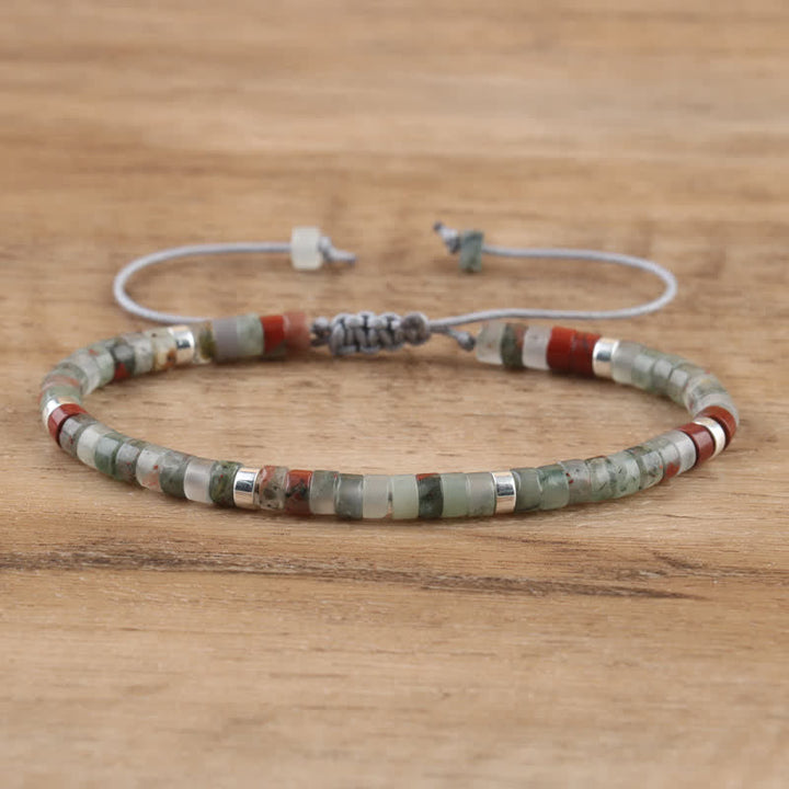 Braided Bracelet with 2.4 mm Natural Stone Rollers - Seraphina-Bloedsteen-The Livary