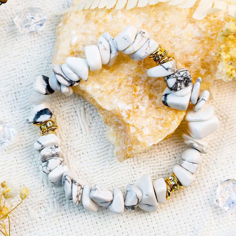 Stylish Natural Stone Crystal Beads Bracelet - Celine-White Turquoise-The Livary