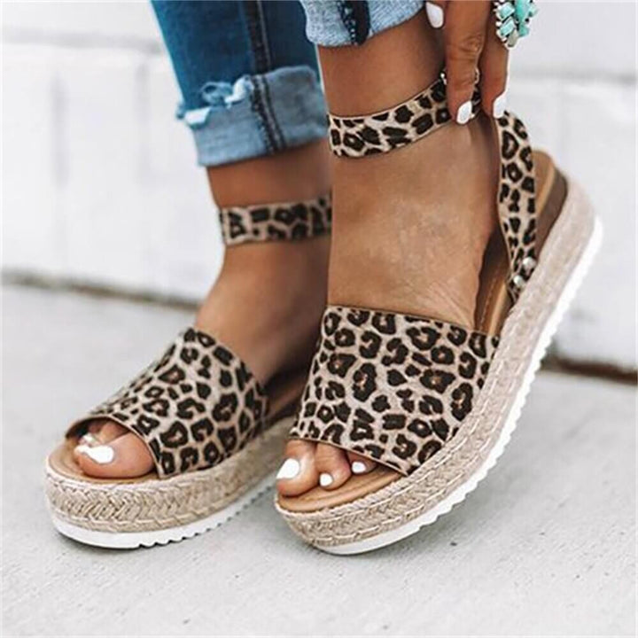 Ladies' wedge espadrille sandals with strap - Livia-Leopard print-3-The Livary