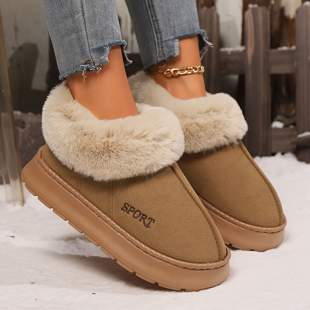 Warm Plush Ladies Slippers with Non-slip Sole - Sienna-Khaki-2.5-The Livary